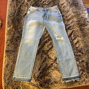 Blue revival straight leg jeans.